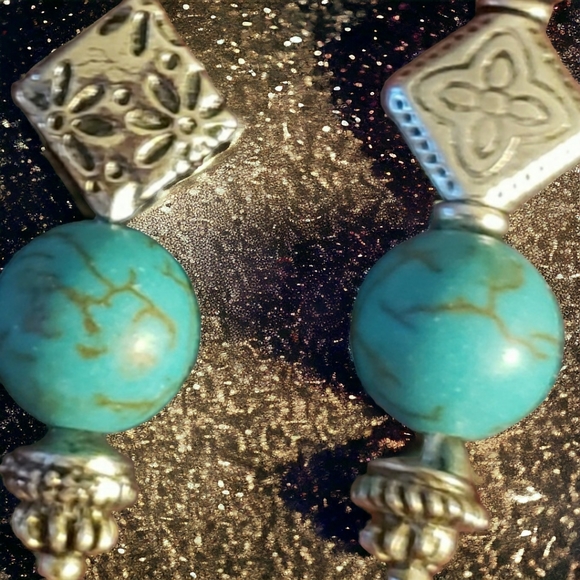 Artisan Deep Orange, Turquoise, and Silver Hand Crafted Beaded Dangle Ea… - Picture 2 of 6